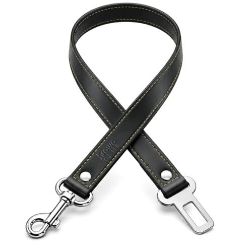 Genuine Leather Dog seat Belt for car, Safe Distraction Free Driving, Heavy-Duty Design with Military Grade Hardware, Harness for Small, Medium and Large Pets (Black, 30") - color: Black