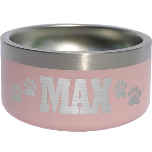 Custom Dog Bowl with Paws and Name - Engraved, Nonslip, Personalized, Custom Cat Bowl, 304 Stainless Steel, Feeding, Pet Supplies (Light Pink, Large -64oz) - color: Light Pink, size: Large -64oz