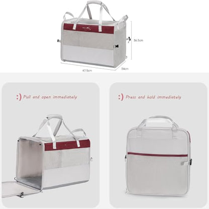 Collapsible Soft-Sided Pet Carrier Crate, Breathable Mesh Dog Kennel with Car Seatbelt Hook, Dual Carry Handles
