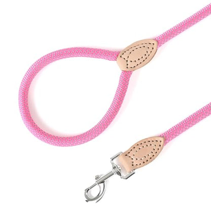 Mile High Life Dog Leash, Rope Leash with Genuine Leather Connection and Heavy Duty Metal Clasp, Great for Small Medium Large Dogs(Bright Pink,48 Inch) - color: Rope Handle-Bright Pink, size: 48 Inch-1/2"