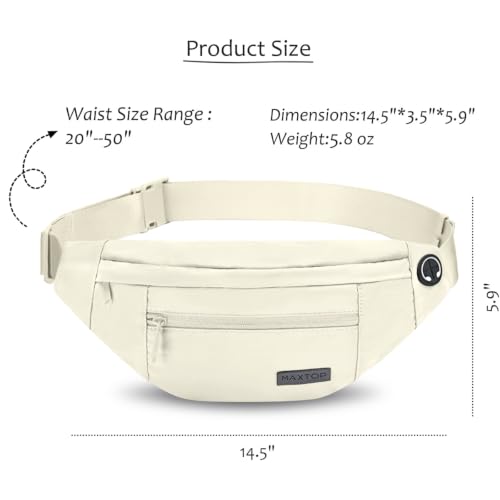 MAXTOP Large Crossbody Fanny Pack with 4-Zipper Pockets,Gifts for Enjoy Sports Festival Workout Traveling Running Casual Hands-Free Wallets Waist Pack Phone Bag Carrying All Phones - color: Beige(Washed Nylon with Silver Metal Zipper), style: Large Fanny