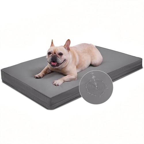 Vonabem Outdoor Waterproof Dog Bed Washable, Medium Crate Pad 30 inch, Wipeable Leather Puppy Bed with Removable Cover Reversible, Foam Durable Anti-Slip Pet Kennel Pads 29"x18" Grey - color: Grey, size: M(29x18x3)