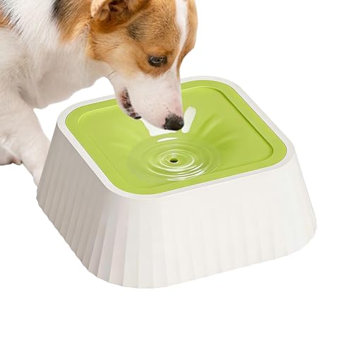 Spill Proof Dog Water Bowl 37oz, Large Capacity No Drip Pet Dispenser with Non-Slip Base, Slow Water Bowl for Dogs Puppies Indoor Outdoor Use, 22x22x8cm - color: Green