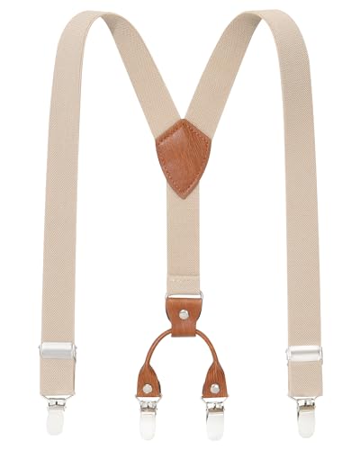 AWAYTR Kids Boys Adults Suspenders - 4 Sizes Sturdy Metal Clips Elastic Adjustable Suspender - color: Khaki, size: 33Inches (8 Years to 12 Years)