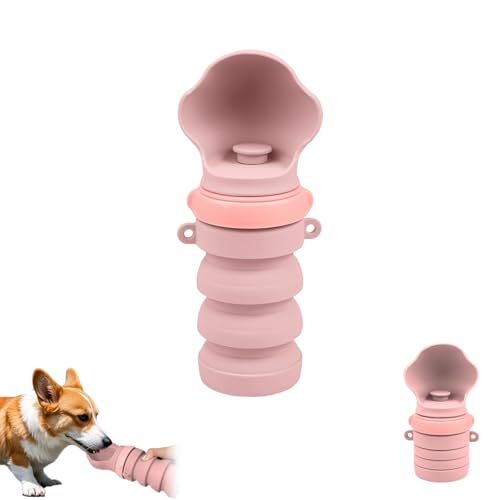 Collapsible Dog Water Bottles, Portable Dog Water Bowl Dispenser & Travel Water Bottle for Dogs - Perfect for Walking, Hiking & Outdoor Activities, Essential Item for Dogs, Food-Grade Silicone (Pink)
