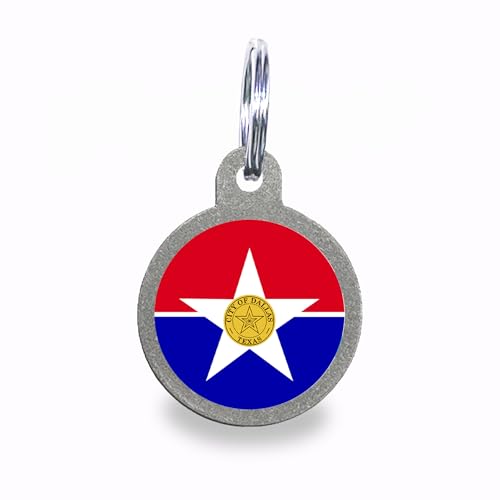 Dallas Flag Personalized Dog Tag Custom Engraved Stainless Steel Pet ID Tag with Silencer and Split Ring, Circle - color: Dallas Flag, size: Circle