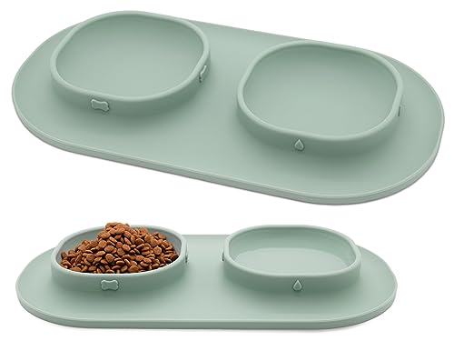 Dog Food Bowls Pet Bowls & Dog Water Bowls with No-Spill and Non-Skid, Feeder Bowls with Dog Bowl Mat for Small Medium Large Size Dogs Cats Puppy Pets, Dog Dishes (Green) - color: Green