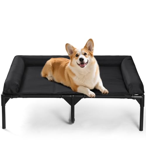 Elevated Dog Bed,Medium Raised Dog Cot with 3-Side Bolster, Waterproof Scratch-Resistant Dog Couch, Indoor & Outdoor Pet Bed for Medium Dogs, 30x27inches
