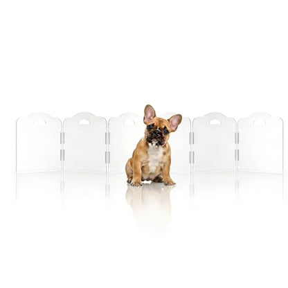 Transparent Acrylic Dog Gate Indoor, Free-Standing Pet Gate, 16" Height (Size S) Foldable 6 Modular Panels, Dog Fence for Doorways, Hallways, Stairs, No Drilling, Perfect for Puppies and Small Pets - size: S 6 Panel