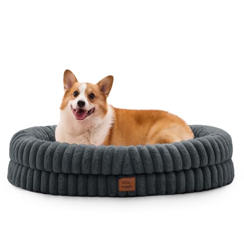 ChiXnuggle Orthopedic Dog Bed, Washable Cover, Faux Fur Bolster Pet Couch | waterproof,egg crate foam,non-slip bottom,for large dogs,dark grey,35*28*7,dog sofa - color: Dark Grey, size: L(35*28*7)