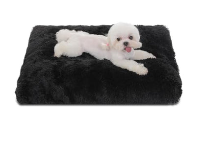 Bedfolks Plush Dog Crate Pad, Washable Dog Kennel Bed, Faux Fur, 17"x12", Black - color: Solid Black, size: XX-Small(17x12'')