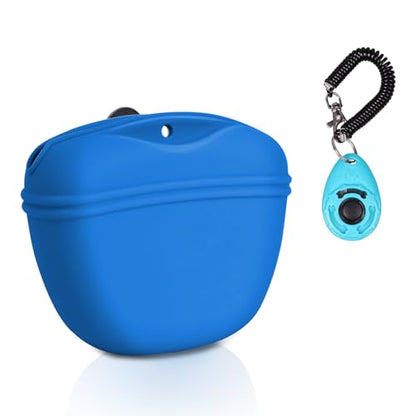 Left&Right Dog Clicker Training Kit,Silicone Dog Training Treat Pouch and Dog Clickers,Dog Treat Bag with Clicker Training for Dogs,Pet Treat Bag with Magnetic Buckle Closing and Waist Clip,Navy Blue - color: Navy Blue