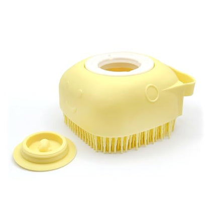 HamInWay Dog Bath Brush, 2-in-1 Dog Grooming Brush with Built-in Shampoo Dispenser, Gentle Silicone Bristles for Bath & Massage, Non-Slip Handle, Easy Clean Design for Dogs, Cats & Small Pets, Yellow - color: Yellow