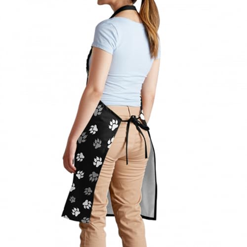 Sweetshow Cute Dog Apron with 2 Pockets and Adjustable Neck Waterproof Kitchen Cooking Dog Grooming Aprons for Women Men - color: Dog Paw 1