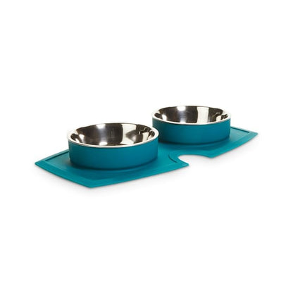 EveryYay by Petco Silicone Double Diner Stainless Steel Dog Bowl Set Teal 2 Cups - color: Teal