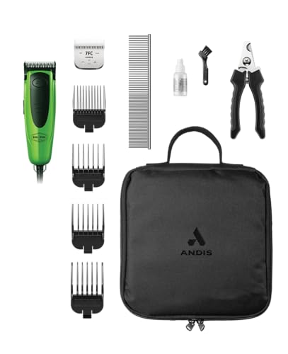 Andis Dr. Pol Easy Clip Versa Clipper Kit - Complete Grooming Solution with Detachable Blades, Attachment Combs, Nail Clipper & More for Safe, Efficient Grooming of All Dog Types, Green, 561121
