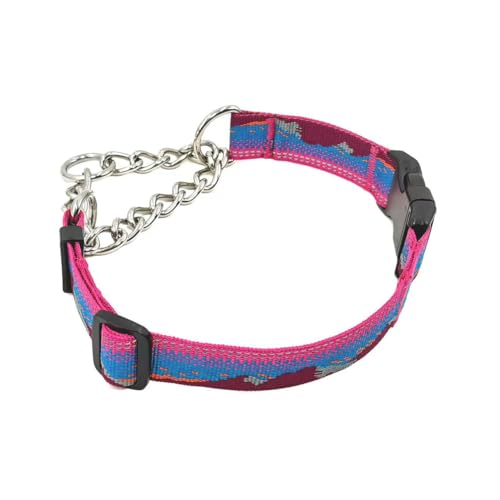Martingale Dog Collars with Stainless Steel Chain, Reflective No Pull Walking Training Collar with Quick Release Buckle, Adjustable Slip Chain Nylon Dog Collars for Small Medium Large Dogs - color: Red and blue, size: Medium