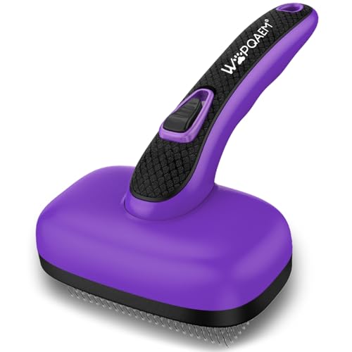 Self Cleaning Slicker Brush for Dog and Cat Deshedding, Purple | Shedding Brush for Dogs & Cats, One-Click Retractable Bristles for Easy Cleaning Flying Hair at Home - color: Purple 1 PCS