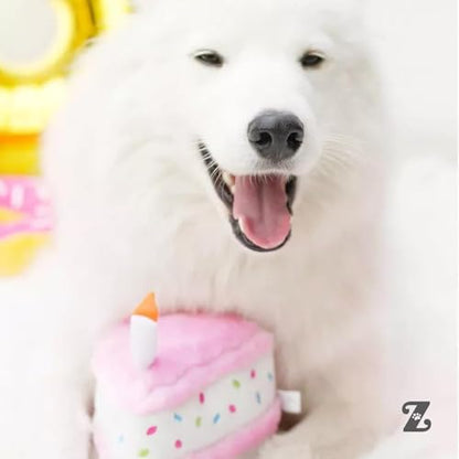 ZippyPaws Birthday Cake- Dog Squeaky Toys to Keep Them Busy, Funny Food Plush for Small, Medium, & Large Dogs, Cute Stuffed Puppy Toy, Pet Products, Gift for Dogs of All Breeds, Soft and Cuddly- Pink - color: Pink