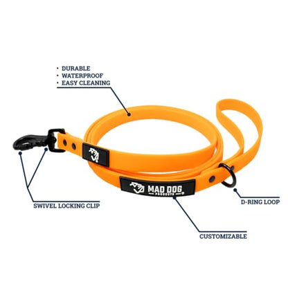 Biothane Dog Leash by Mad Dog Products - (.75" x 6 Foot Clip Leash, Orange) - color: Orange