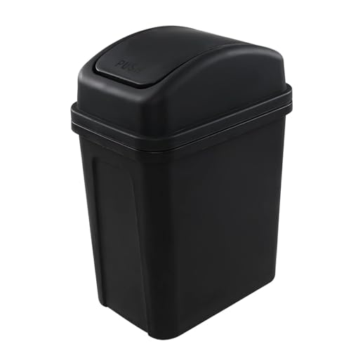 Bathroom Trash Can with Lid ,5.5 Gallons, Plastic Garbage Can with Lid, Waste Basket,trash Bin,garbage Bin ,dog Proof Trash Can for Office, Bathroom, Kitchen, Living Room, Bedroom, Outdoor, Dorm - color: Black