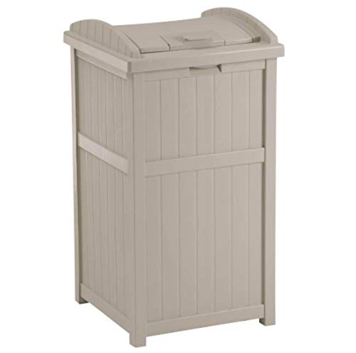 Suncast 30-33 Gallon Deck Patio Resin Garbage Trash Can Hideaway, Taupe (4 Pack) - color: Taupe, size: 4 Pack