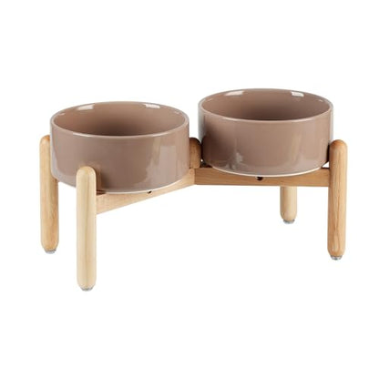 Havniva 7.3inch Ceramic Raised Dog Bowl with Stand, Double Dog Bowls Elevated for Medium Breed Dog Food and Water Bowl Set Non-Slip Dog Dish Large Capacity Feeding Pet Water Bowl - color: 2 Bowls+Stand - Brown Coffee, size: 7.3inch