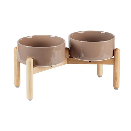 Havniva 7.3inch Ceramic Raised Dog Bowl with Stand, Double Dog Bowls Elevated for Medium Breed Dog Food and Water Bowl Set Non-Slip Dog Dish Large Capacity Feeding Pet Water Bowl - color: 2 Bowls+Stand - Brown Coffee, size: 7.3inch