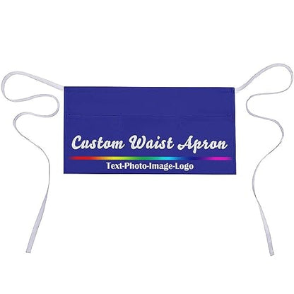 sophiehome Custom Waist Apron with Pockets Add Photo Logo Name Personalized Waiter Server Short Aprons for Kitchen - color: Blue