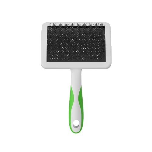 Andis 68540 Self-Cleaning Animal Slicker Brushes with Curved Stainless-Steel Bristles for All Breeds - Reduces Shedding by Up to 90%, Removes Tangles, Dirt & Loose Hair – Large, Green