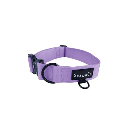 ShawnCo Basecamp Dog Collar- Premium, Adjustable, Heavy-Duty Nylon Tactical Dog Collar with Metal Buckle for Medium and Large Dogs (ICY Lilac, S) - color: Icy Lilac, size: S- No Handle