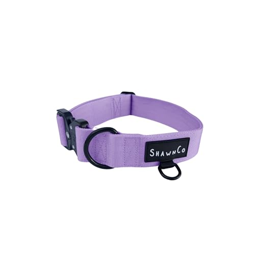 ShawnCo Basecamp Dog Collar- Premium, Adjustable, Heavy-Duty Nylon Tactical Dog Collar with Metal Buckle for Medium and Large Dogs (ICY Lilac, M) - color: Icy Lilac, size: M- No Handle