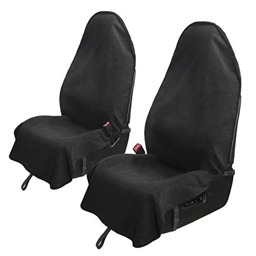 Leader Accessories 2pcs Waterproof Towel Front Seat Covers Black Non-Slip Bucket Seat Dog & Kid Auto Protector - color: Towel Black 2pcs