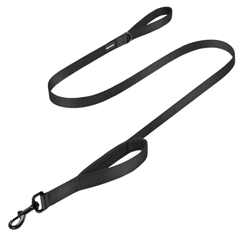 FAYOGOO Dog Leash 6FT - Heavy Duty Dog Leash with Traffic Padded Double Handles - Safety Control Traning Leash for Large Medium Dogs - color: Black