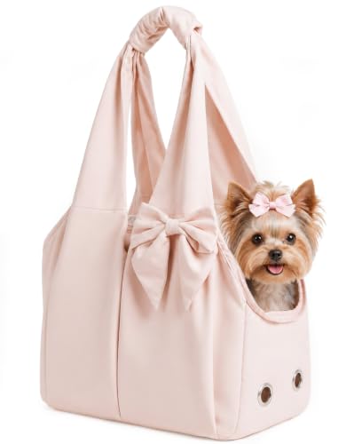 Dog Purse Carrier for Small Dogs, Soft-Sided Dog Bag Carrier with 4 Large Pockets, No Collapse, Lightweight, Smart Zipper Lock, Comfortable Puppy Cats Rabbit Carrier for Travel, Outdoor(Pink) - color: Pink, size: 15.5"L x 8.0"W x 23.5"H