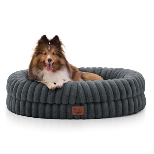 ChiXnuggle Orthopedic Dog Bed, Washable Cover, Faux Fur Bolster Pet Couch | waterproof,egg crate foam,non-slip bottom,for small medium dogs,dark grey,30*24*7,dog sofa,puppy bed - color: Dark Grey, size: M(30*24*7)