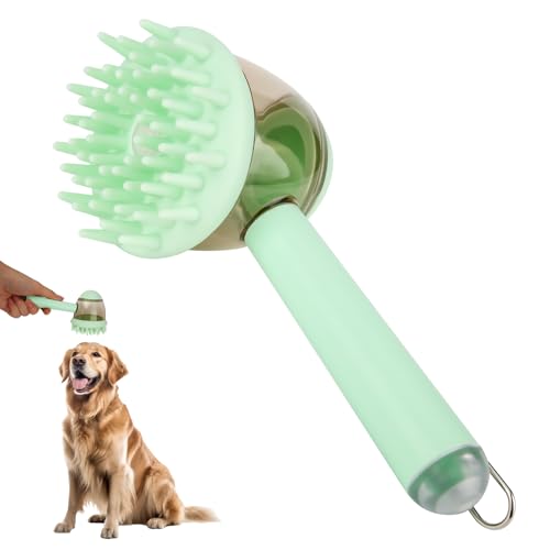 Pet Bath Brush with Soap Dispenser, 3-in-1 Dog & Cat Grooming Brush for Bathing, Massaging & Deshedding Pet Shower Scrubber for Daily Cleaning (Green)