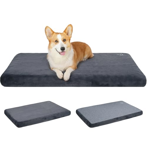 EMPSIGN Stylish Dog Bed Mat Dog Crate Pad Mattress Reversible (Cool & Warm), Water Proof Linings, Removable Machine Washable Cover, Firm Support Pet Crate Bed for Small to XX-Large Dogs, Grey - color: Grey, size: M(29"*18"*3")
