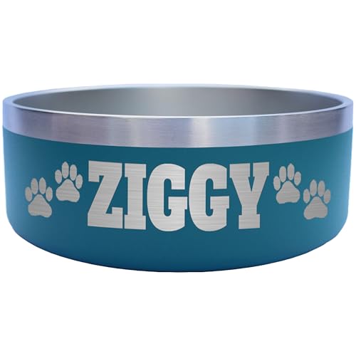 Custom Dog Bowl with Paws and Name - Engraved, Nonslip, Personalized, Custom Cat Bowl, 304 Stainless Steel, Feeding, Pet Supplies (Teal, Medium -32oz) - color: Teal, size: Medium -32oz