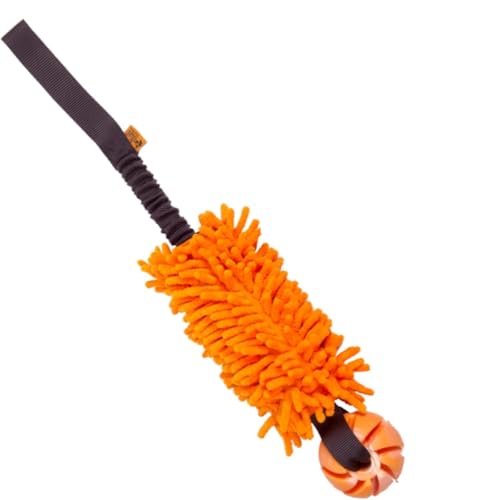Dingo Dog Tug Toy and TPR Rubber Ball with Bungee Handle, Microfiber Orange - color: Orange