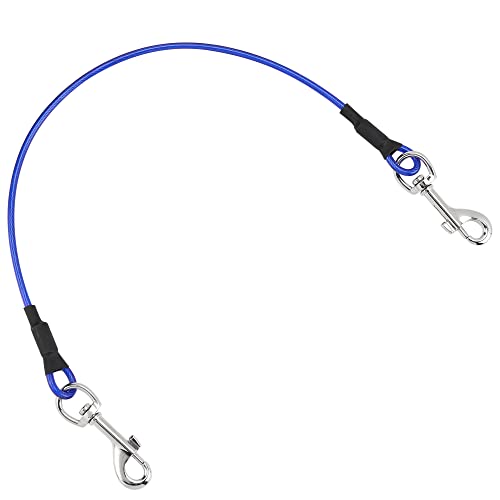 Mogoko Pet Dog Car Seat Belt Restraint, Coated Stainless Steel Chew Proof Dog Vehicle Safety Tether Cable, Double Clip No-Chew Pet Car Leash Lead-16 Inch - color: Blue, size: 16 inches
