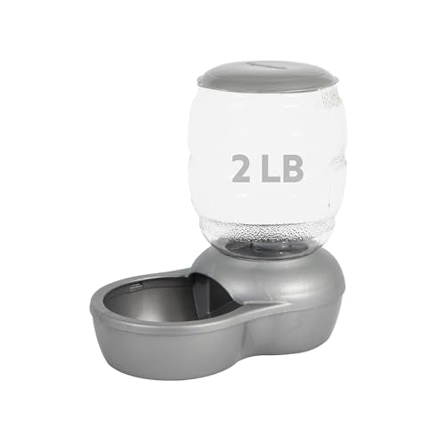 Petmate Replendish Feeder with Automatic Cat and Dog Feeder Grey, 2lb, Made in USA - color: Pearl Silver Grey, size: 2 LB