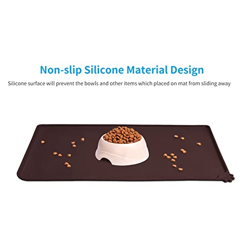 AUDWUD Silicone Waterproof Pet Feeding Mats,Anti Slip Bowl Pad, Dog Mat for Food and Water - color: Dark Brown, size: 18.5" x 11.5"