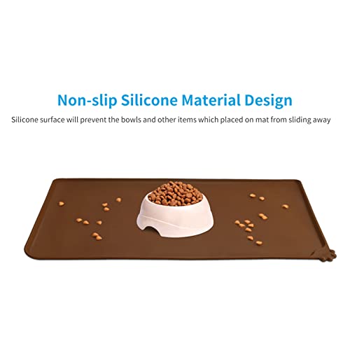 AUDWUD Silicone Waterproof Pet Feeding Mats,Anti Slip Bowl Pad,Dog Mat for Food and Water - color: Brown, size: 21" x 15"