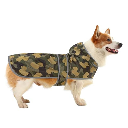 Dog Raincoat for Large Dogs Waterproof Jacket Hooded Rain Coats with Reflective Strips Leash Hole & Poncho Adjustable Fit (CamoDuck,L) - color: Camo Ducks, size: Large