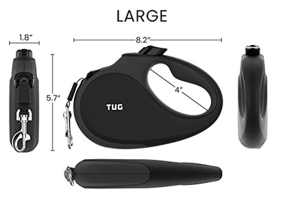 TUG Original Retractable Dog Leash, Anti-Slip, 16’ Tape (Large, Black/Grey) | Anti-Slip Handle, 16 ft Strong Nylon Tape, One-Handed Brake, Pause, Lock - color: Black/Grey, size: Large