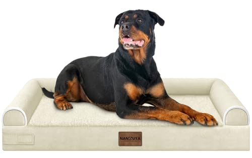NANUYA Orthopedic Dog Bed for XX-Large Dogs, 44 x 34 Inch, Beige | Egg crate foam for joint support, 3-sided bolster pet sofa, waterproof lining, washable cover, and non-skid base - color: Beige, size: 44.0"L x 34.0"W x 6.5"Th