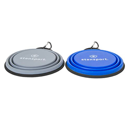 Stansport Collapsible Silicon Travel Bowls - 2 Pack, Grey and Blue, Large