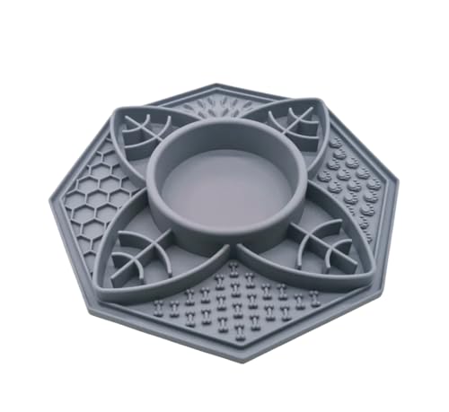 Mandala Slow Feeder Bowl Grub Lick Mat for Dogs & Cats with Suction Cups- Silicone Mandala Slow Feeder Lick Mat Dog Bowl - Non Slip Dog Bowl for Small Medium Large Breed (Slate Grey) - color: Slate Grey