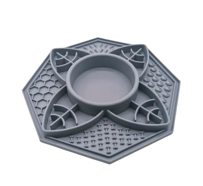 Mandala Slow Feeder Bowl Grub Lick Mat for Dogs & Cats with Suction Cups- Silicone Mandala Slow Feeder Lick Mat Dog Bowl - Non Slip Dog Bowl for Small Medium Large Breed (Slate Grey) - color: Slate Grey